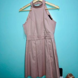 ZARA PINK FIT AND FLARE HI NECK DRESS